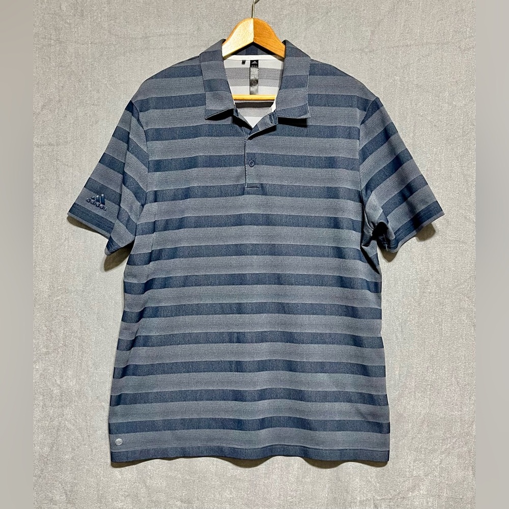 Adidas Men's Navy‎ And Grey Striped Polo Shirt - Picture 8 of 8